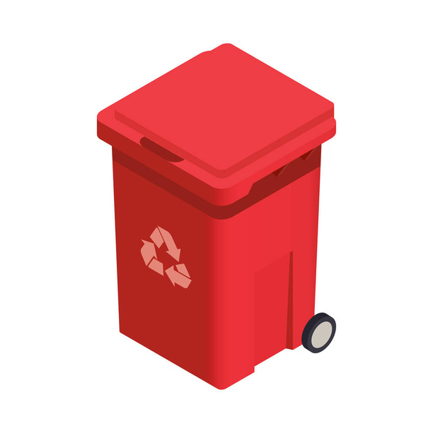 Afvalrecycling sorteren isometrische pictogram met rode 3D bin vector illustratie - Vector, afbeelding