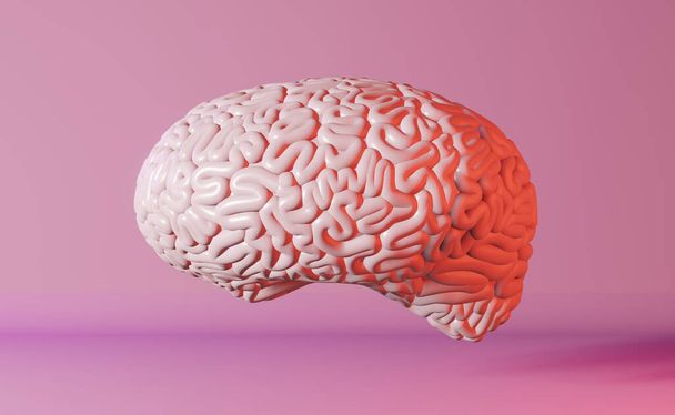 Saúde do cérebro humano neon luz rosa fundo 3d renderização. Ideia criativa Inteligência artificial Emoção de pensamento positivo Saúde mental.Melhoria da memória Mindfulness Educação Desenvolvimento cognitivo - Foto, Imagem