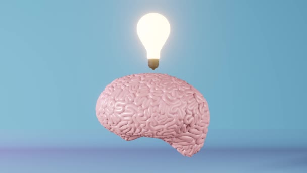 Menselijke hersenen gloeiende lamp neon achtergrond 3d animatie.Creatief idee Kunstmatige intelligentie Positief denken emotie Mentale gezondheid.Geheugenverbetering Mindfulness Onderwijs Cognitieve ontwikkeling - Video