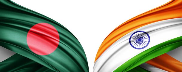 Флаг Бангладеш и индийский флаг шелковой 3D иллюстрации - Фото, изображение