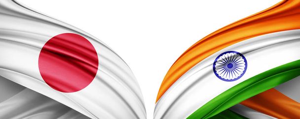Флаг Японии и индийский флаг шелкотрёхмерной иллюстрации - Фото, изображение