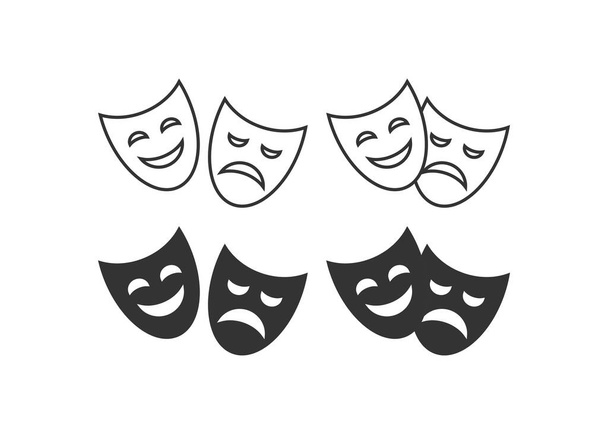 Theatermasken-Ikone. Glücklich und tragisch Gesichter Illustration Symbol. Zeichen theatralischer Emotion. - Vektor, Bild