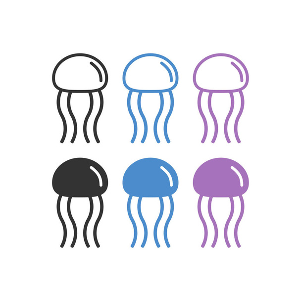 Iconos de medusas de color. Medusa símbolo de ilustración. Signo océano animal vector. - Vector, Imagen