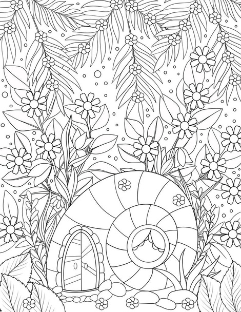 page de livre à colorier avec des fleurs et des feuilles, illustration - Photo, image