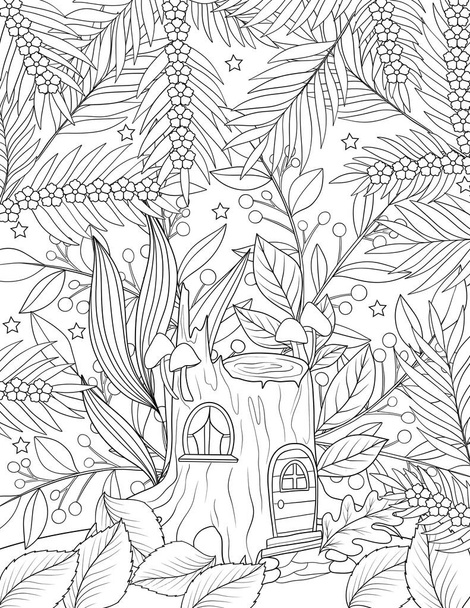 ilustración de un hermoso boceto de un árbol con flores y hojas - Foto, imagen