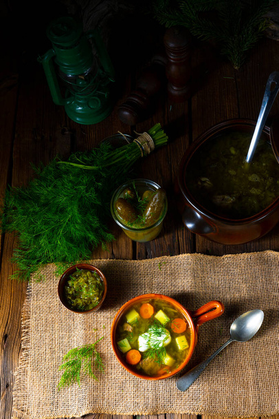 Polish sour cucumber soup with dill - Foto, immagini