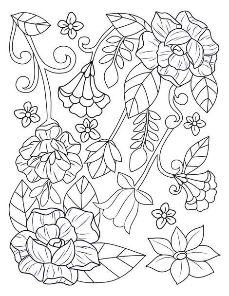 Página para colorear con flores y hojas
 - Foto, Imagen