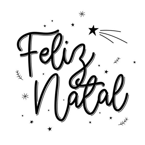 Lettering Feliz Navidad en portugués brasileño con estrella fugaz. Traducción - Feliz Navidad. - Vector, imagen
