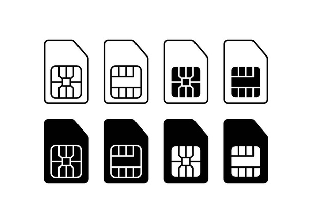 SIMカードのアイコンセット。GSMイラストのシンボル。携帯電話のカードベクトルフラット. - ベクター画像