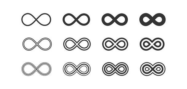 Set di icone dell'infinito. Illustrazione illimitata simbolo. Segno 8 vettore piatto. - Vettoriali, immagini
