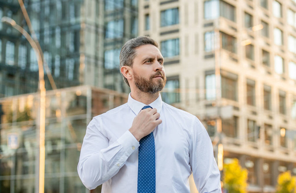 adult business executive outdoor. business executive in shirt. caucasian business executive standing outside. professional business executive in formalwear. - 写真・画像