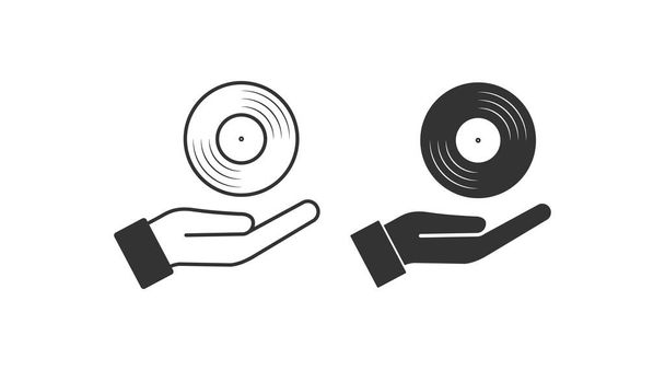 Open palm and vinyl icon. Hand and record illustration symbol. Sign offer album vector. - Vector, Image