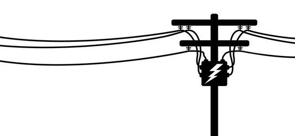 Torres tangentes. Poste de alto voltaje, cables eléctricos y cable telefónico, pilón de línea de alambre, red de postes. Pilones eléctricos rotos, línea de transmisión de energía. Dibujos animados para enchufe, circuito de cable de electricidad.  - Vector, imagen