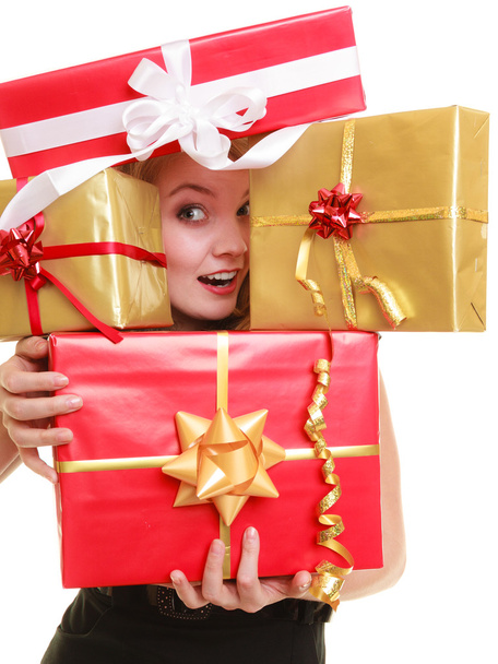 Girl holding gift boxes - Фото, зображення