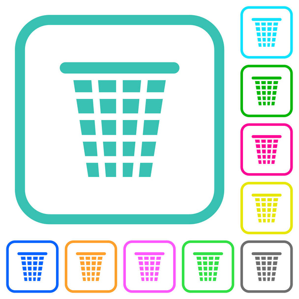 Single empty wide trash solid vivid colored flat icons in curved borders on white background - ベクター画像