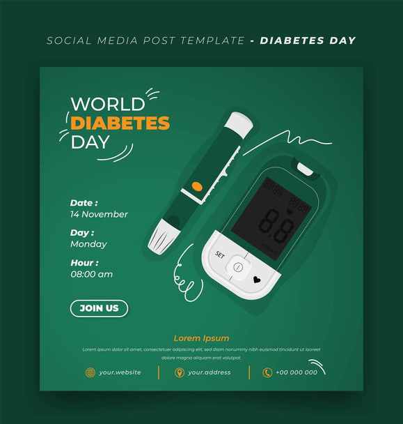 Social-Media-Vorlage für den Weltdiabetestag mit Glukosemessgerätedesign - Vektor, Bild