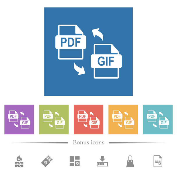 Conversión de archivos PDF GIF flat white icons in square backgrounds. 6 iconos de bonificación incluidos. - Vector, imagen
