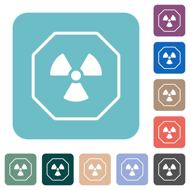 Octágono en forma de signo de sanción de uranio contorno blanco iconos planos en fondos cuadrados redondeados de color - Vector, imagen
