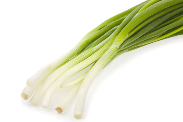 Green onion isolated on white background. Detail for design. design elements. macro. full focus. Background for business cards, postcards and posters. - Photo, Image