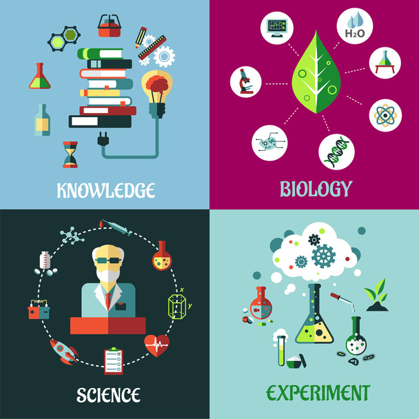 Wissenschaft, Medizin, Biologie und Wissen flache Konzepte - Vektor, Bild