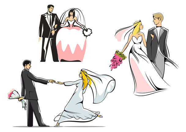 Bruiloft paren pictogrammen - Vector, afbeelding