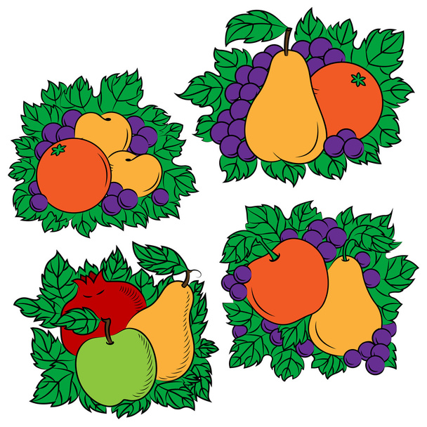Vintage színes gyümölcs kompozíciók - Vektor, kép