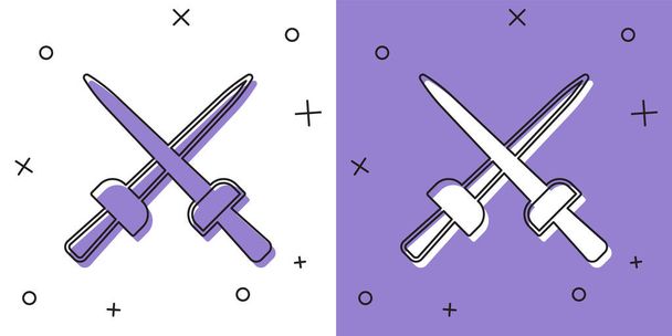 Set Icono de esgrima aislado sobre fondo blanco y púrpura. Equipamiento deportivo. Vector. - Vector, Imagen
