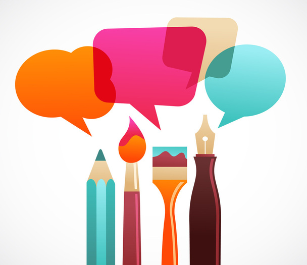 Art and writing tools with speech bubles - Vector, Image