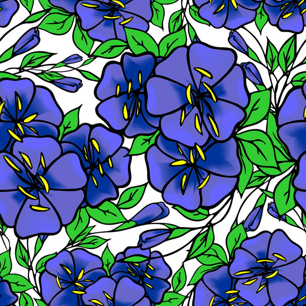 αδιάλειπτη μοτίβο από μεγάλα μπλε λουλούδια σε λευκό φόντο, υφή, σχέδιο - Διάνυσμα, εικόνα