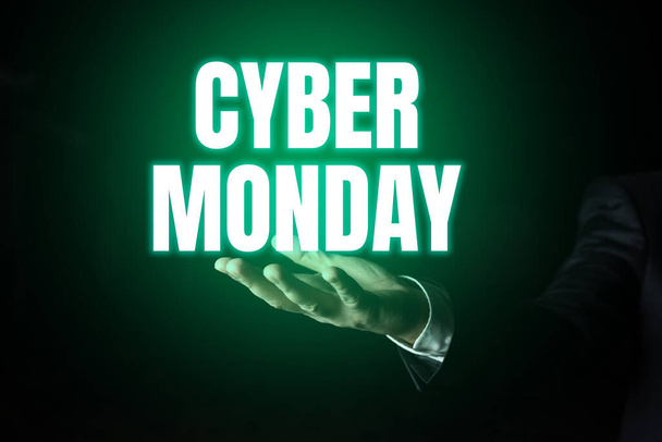 Inspiration showing sign Cyber Monday, Internet Concept Marketing term for Monday after thanksgiving holiday in the US - Photo, Image