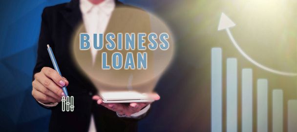Inspiration showing sign Business Loan, Conceptual photo Credit Mortgage Financial Assistance Cash Advances Debt - Photo, Image