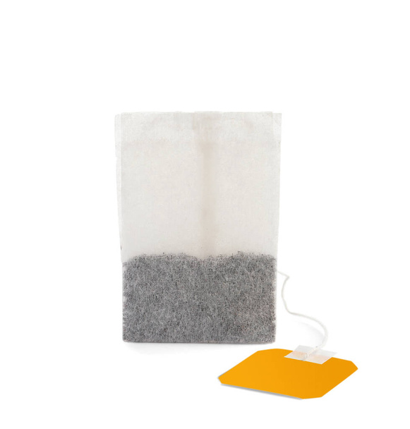 New tea bag with tab isolated on white - Fotó, kép