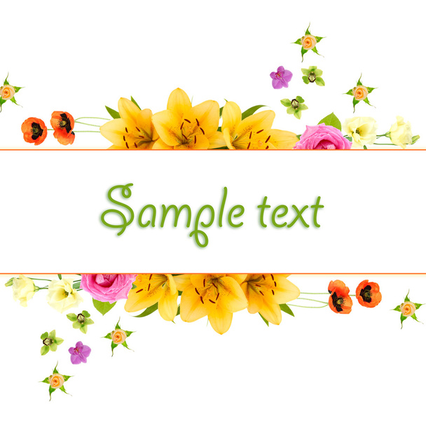 Beautiful flowers and card with space for your text isolated on white - Fotó, kép