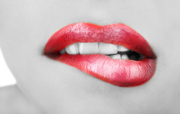 Glamour red gloss lips - Photo, image