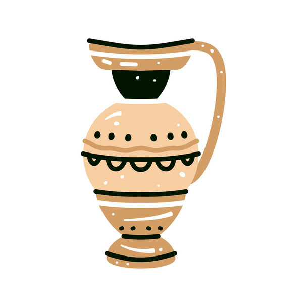 Greek ceramic amphora. Old historical vessel. Classic earthenware crockery, pottery of antiquity. Antique clay wine vase of Ancient Greece. - Vector, afbeelding