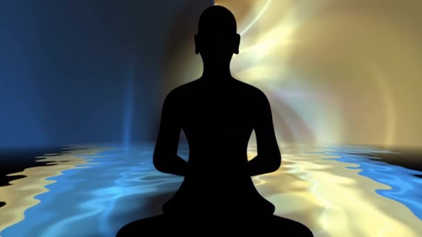 Boeddhistische monnik in meditatie poseren tegen energie achtergrond - Video