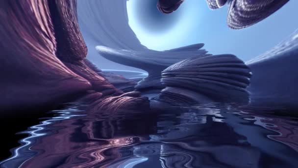 Surrealistisch vervormde buitenaardse scène weerspiegeld in water - Video