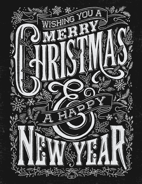 Vintage Noel ve yeni yıl Kara tahta tipografi tıkanabilir - Vektör, Görsel