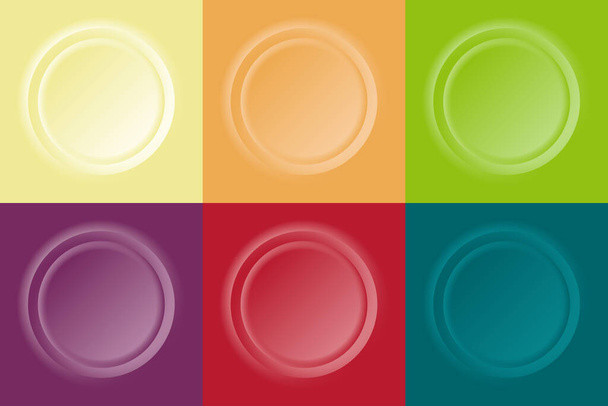 Set van 3D kleurrijke cirkels reliëf elementen achtergrond papier gesneden stijl. U kunt gebruiken voor afdrukken, cover design, prijskaartje, poster, banner web, template presentatie, enz. Vectorillustratie - Vector, afbeelding