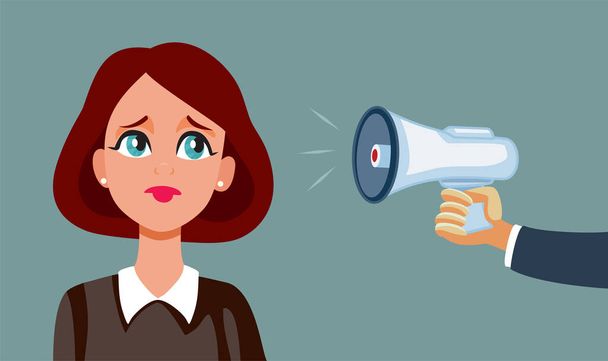 Angry Boss Yelling at Stressed Female Employee Vector Cartoon Illustration - Διάνυσμα, εικόνα