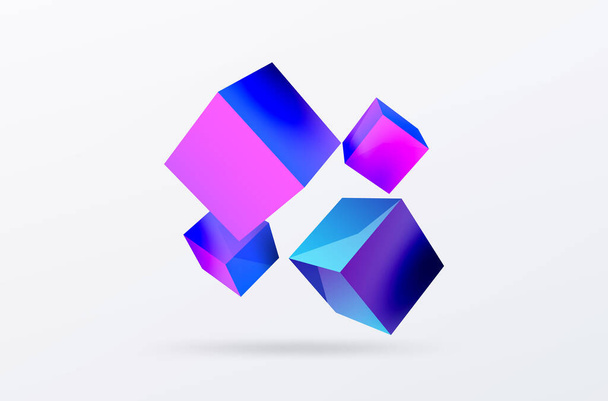 3d cubes vector abstract background. Composition of 3d square shaped basic geometric elements. Trendy techno business template for wallpaper, banner, background or landing - ベクター画像