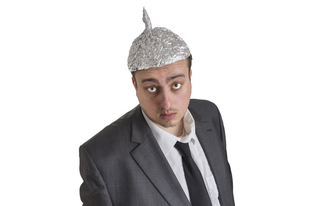 Freak samenzwering met aluminiumfolie hoofd - Foto, afbeelding