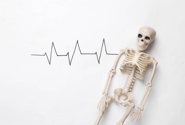 Heart rate line with skeleton on white background - Photo, Image