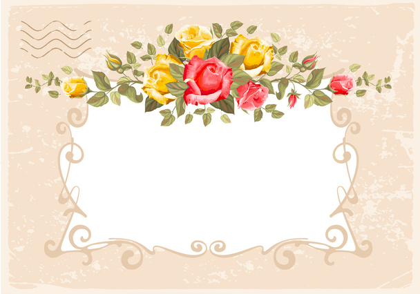 Retro flower card- roses - Vecteur, image