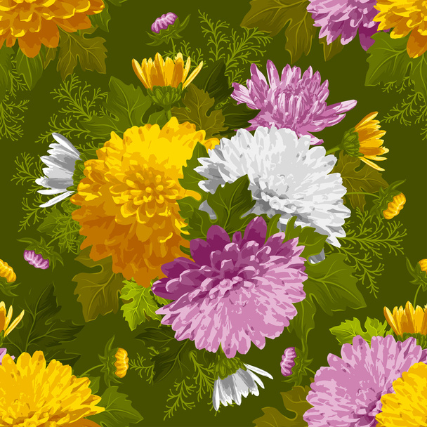 hervorragende nahtlose Muster mit Chrysanthemen - Vektor, Bild