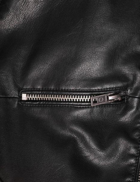 Cremallera de chaqueta de cuero de cerca - Foto, Imagen