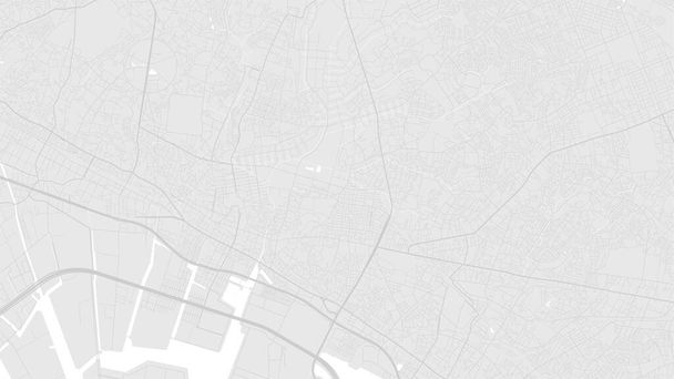 Bianco e grigio chiaro Funabashi città area vettoriale sfondo mappa, strade e acqua illustrazione. Proporzione Widescreen, tabella di marcia per la progettazione digitale piatta. - Vettoriali, immagini