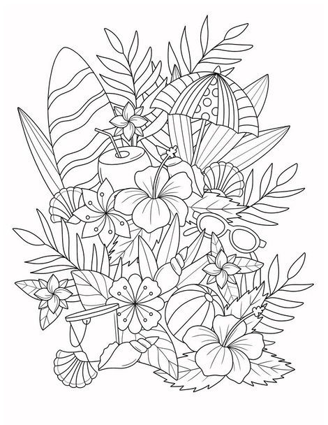 hand drawn floral tropical flowers with leaves on white background illustration - Foto, afbeelding