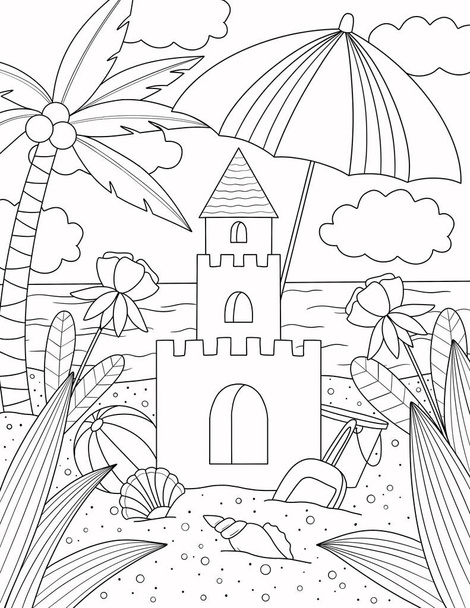 coloring book page with a castle, illustration - Photo, Image