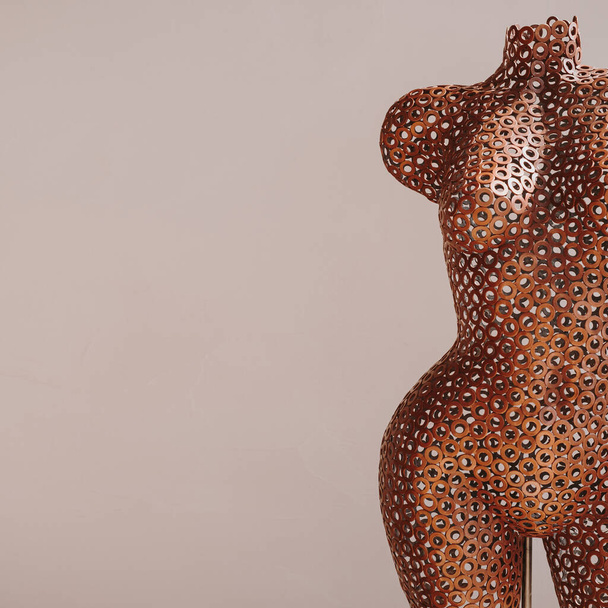 Metal latón, maniquí de mujer de cobre. Estética arte de moda mínima - Foto, Imagen